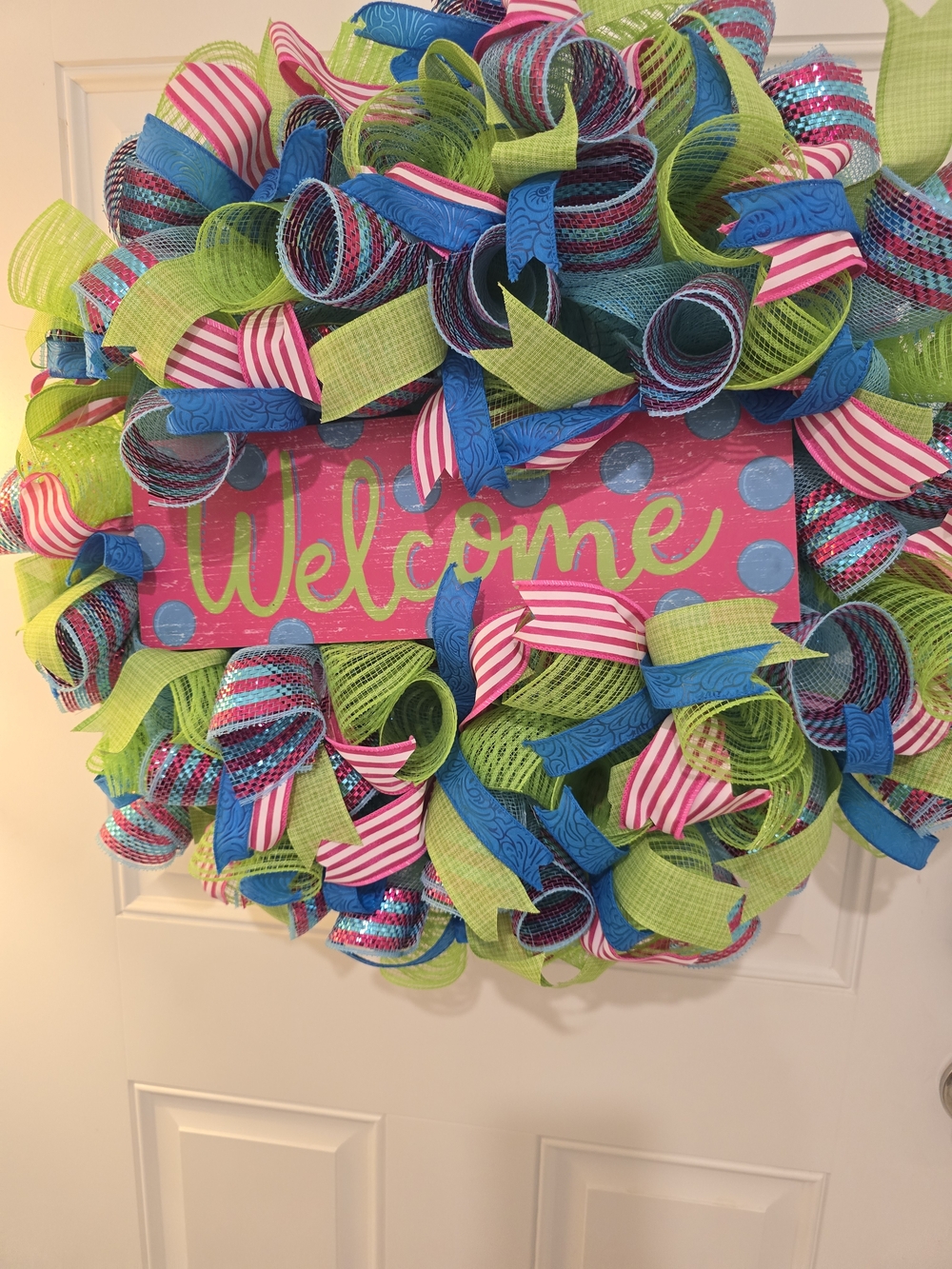 Welcome Summer Spring Wreath - Pink, Blue & Lime Green - Picture 3 of 3
